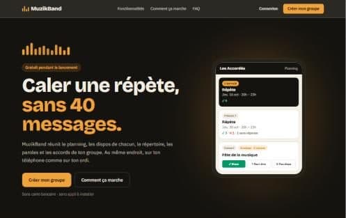 Page d'accueil de l'application MuzikBand