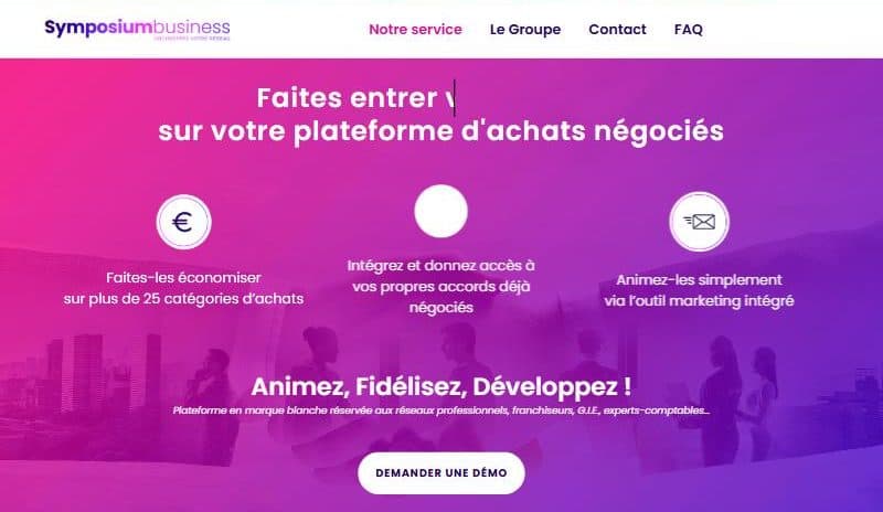 Page d'accueil de Symposium Business, plateforme d'achats négociés